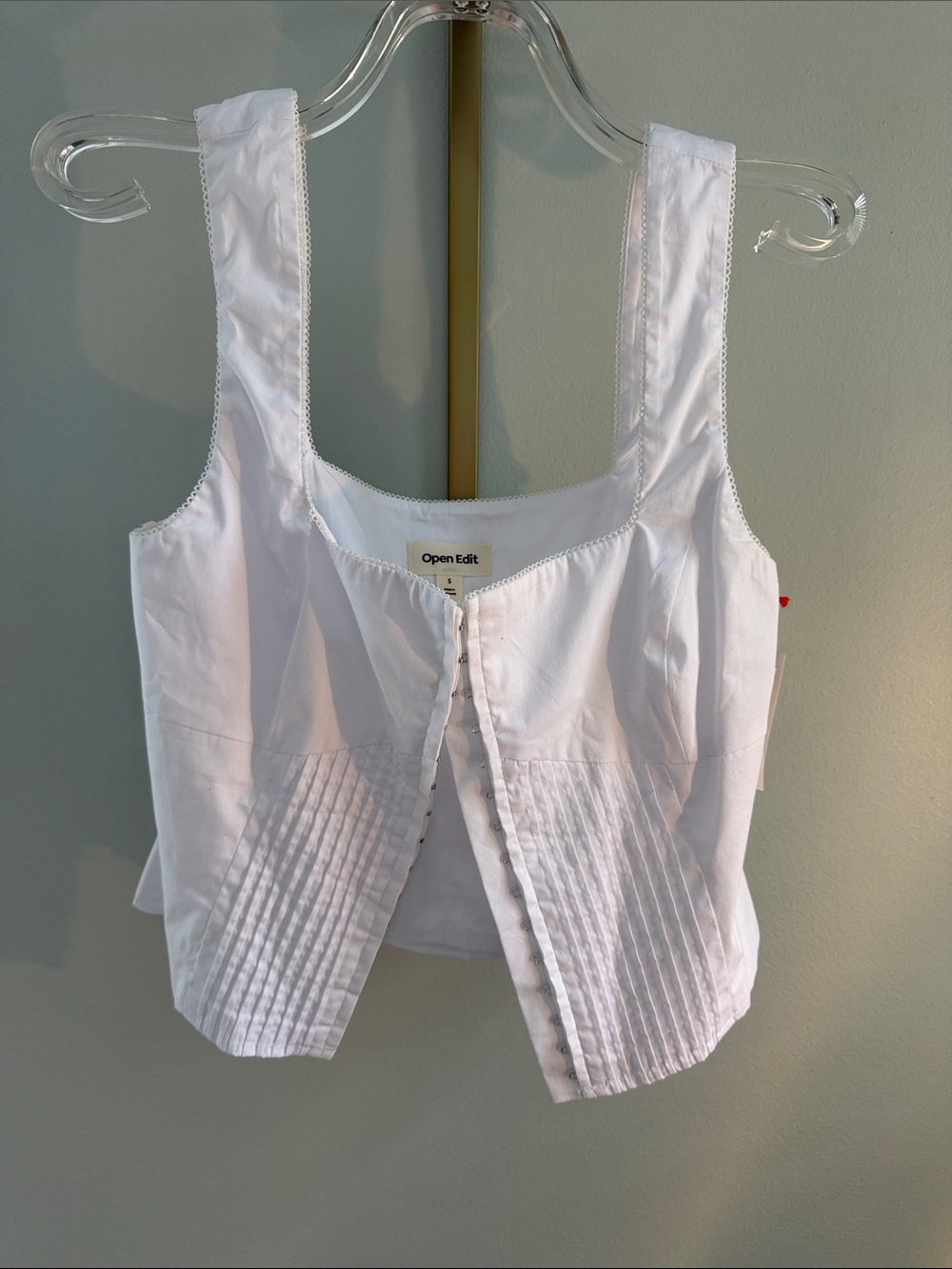 White Cotton Pleated Crop Corset Tank